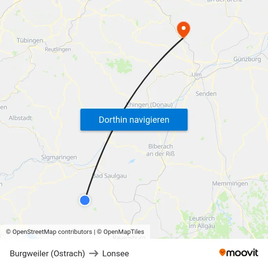 Burgweiler (Ostrach) to Lonsee map