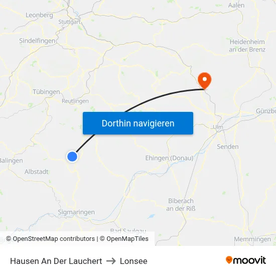 Hausen An Der Lauchert to Lonsee map