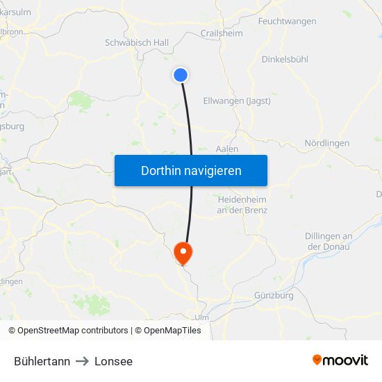 Bühlertann to Lonsee map