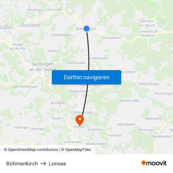 Böhmenkirch to Lonsee map