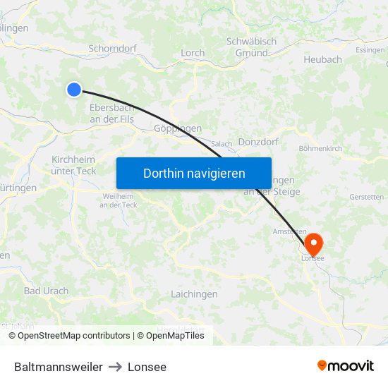 Baltmannsweiler to Lonsee map