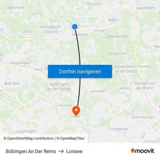 Böbingen An Der Rems to Lonsee map