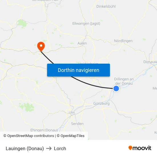 Lauingen (Donau) to Lorch map