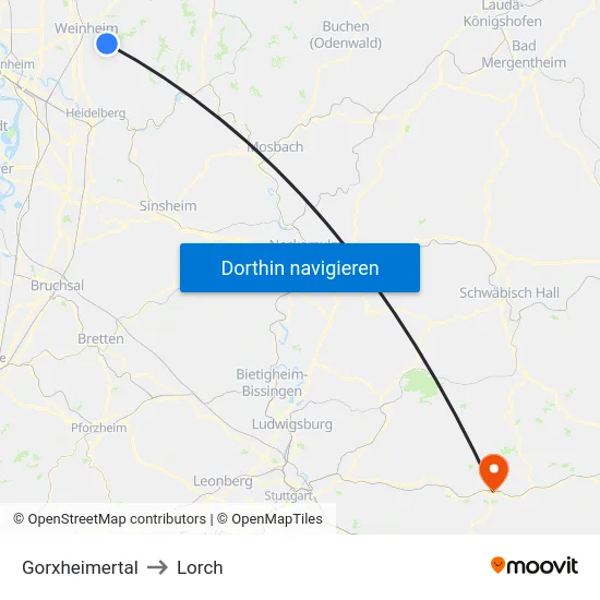 Gorxheimertal to Lorch map