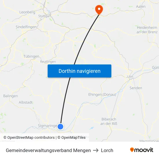 Gemeindeverwaltungsverband Mengen to Lorch map