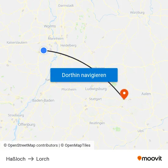 Haßloch to Lorch map