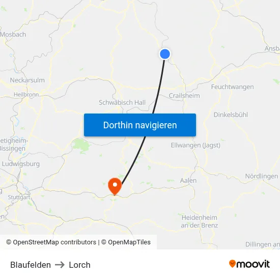 Blaufelden to Lorch map