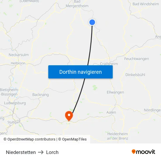 Niederstetten to Lorch map