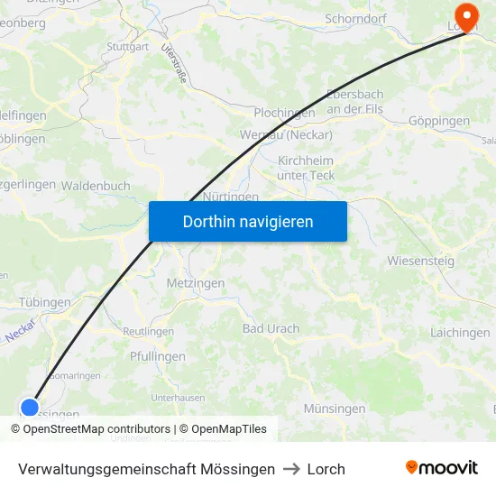 Verwaltungsgemeinschaft Mössingen to Lorch map