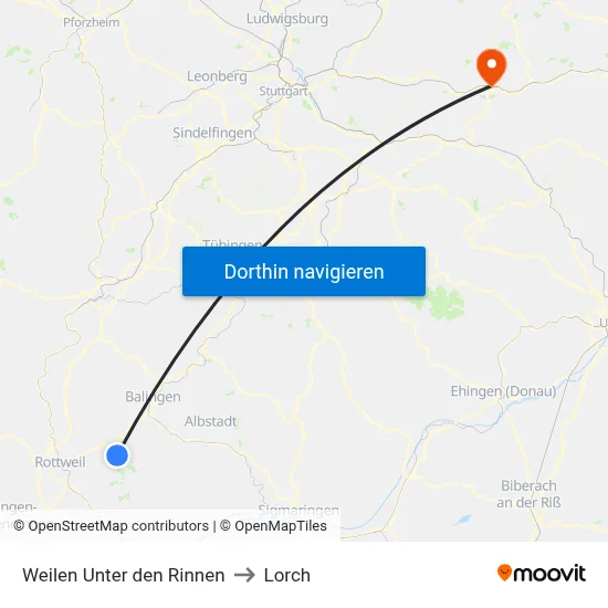 Weilen Unter den Rinnen to Lorch map