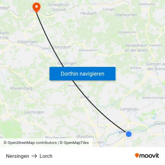 Nersingen to Lorch map