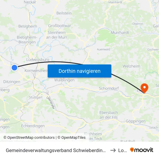 Gemeindeverwaltungsverband Schwieberdingen-Hemmingen to Lorch map