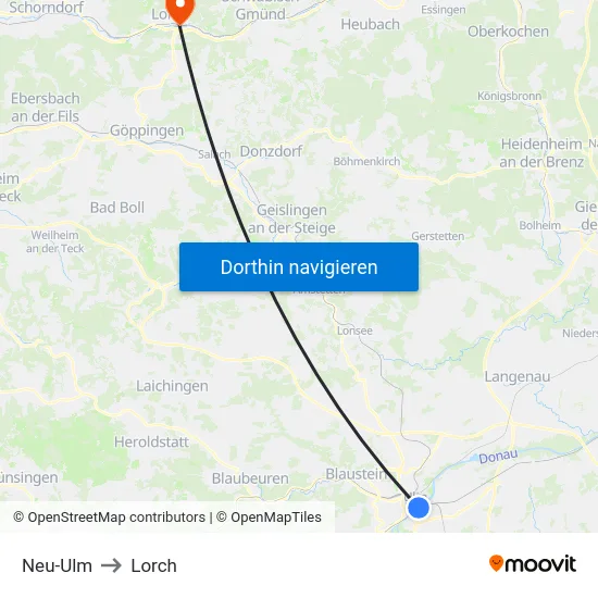 Neu-Ulm to Lorch map