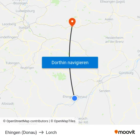 Ehingen (Donau) to Lorch map