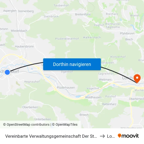 Vereinbarte Verwaltungsgemeinschaft Der Stadt Schorndorf to Lorch map