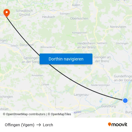 Offingen (Vgem) to Lorch map