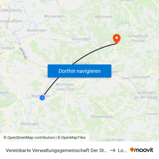 Vereinbarte Verwaltungsgemeinschaft Der Stadt Nürtingen to Lorch map