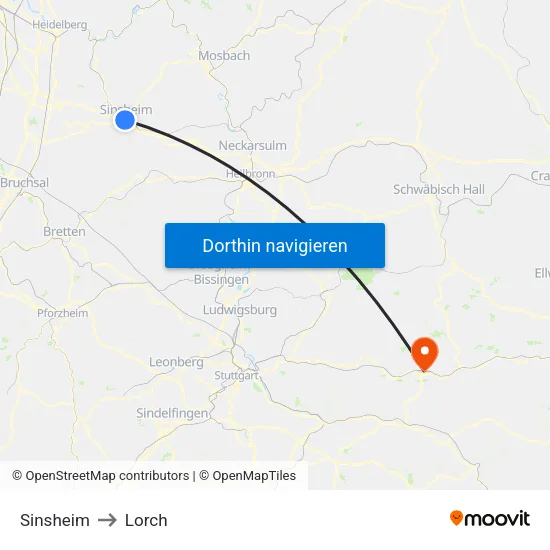 Sinsheim to Lorch map