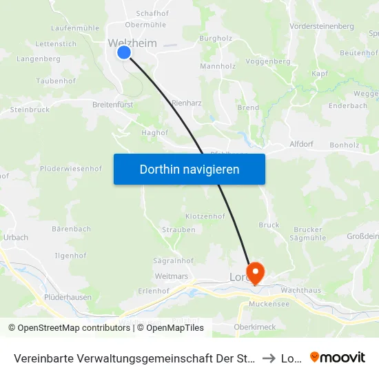 Vereinbarte Verwaltungsgemeinschaft Der Stadt Welzheim to Lorch map