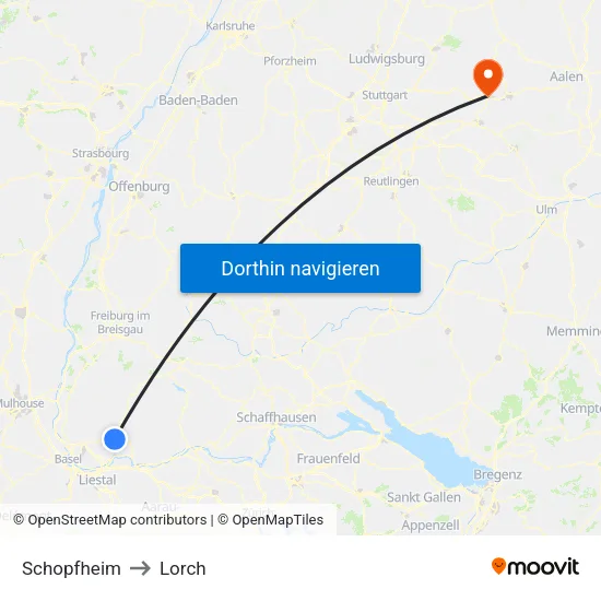 Schopfheim to Lorch map