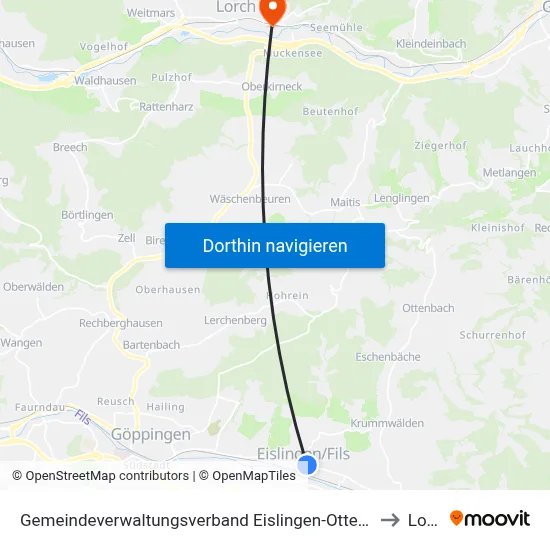 Gemeindeverwaltungsverband Eislingen-Ottenbach-Salach to Lorch map