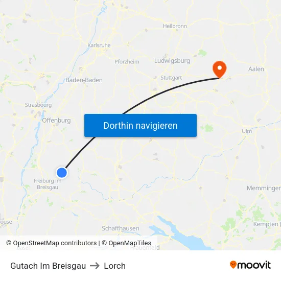 Gutach Im Breisgau to Lorch map