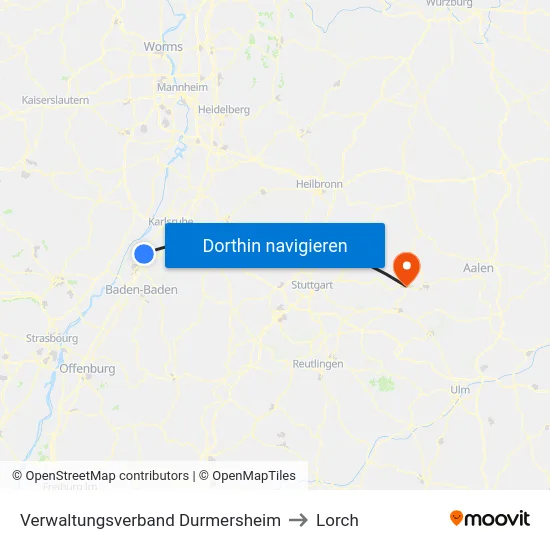 Verwaltungsverband Durmersheim to Lorch map