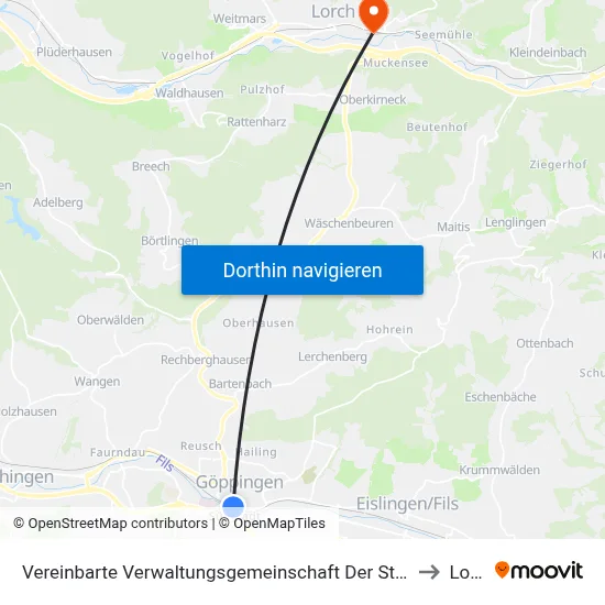 Vereinbarte Verwaltungsgemeinschaft Der Stadt Göppingen to Lorch map