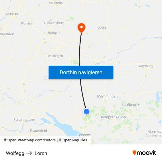 Wolfegg to Lorch map