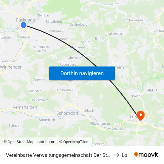 Vereinbarte Verwaltungsgemeinschaft Der Stadt Backnang to Lorch map