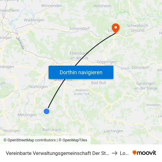 Vereinbarte Verwaltungsgemeinschaft Der Stadt Neuffen to Lorch map