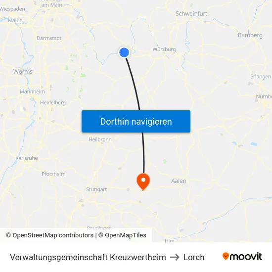 Verwaltungsgemeinschaft Kreuzwertheim to Lorch map