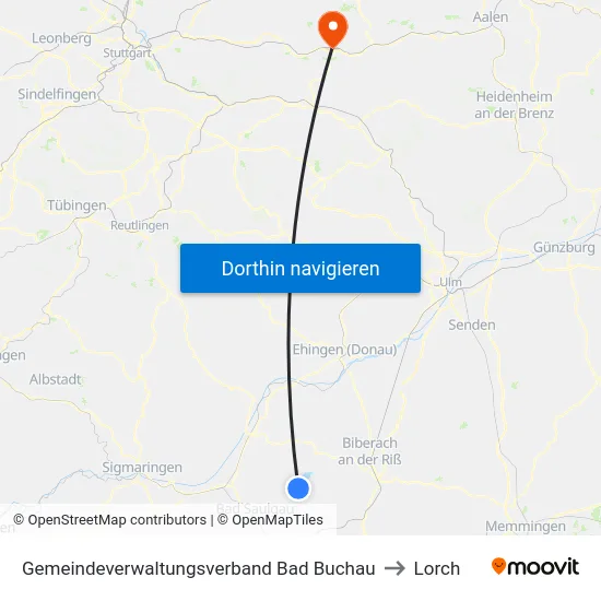 Gemeindeverwaltungsverband Bad Buchau to Lorch map