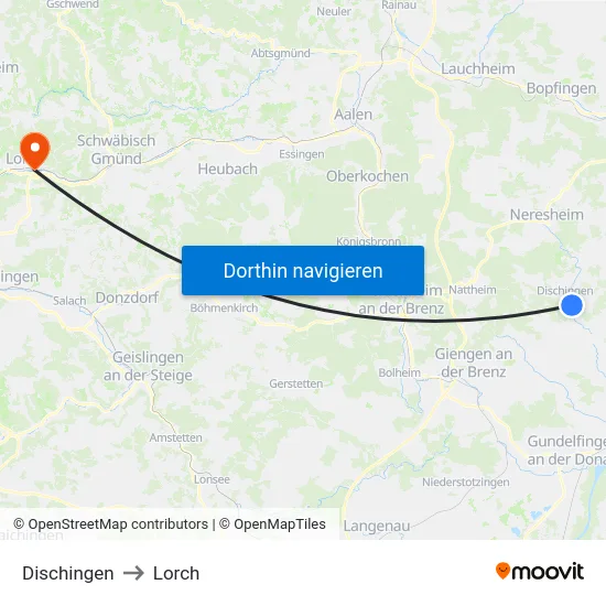 Dischingen to Lorch map