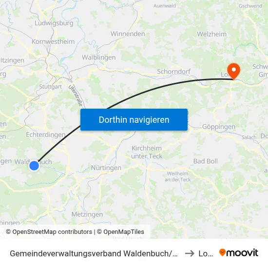 Gemeindeverwaltungsverband Waldenbuch/Steinenbronn to Lorch map