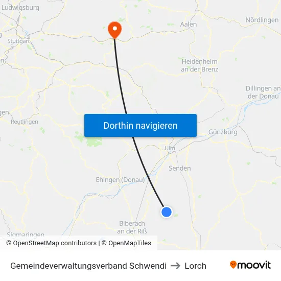Gemeindeverwaltungsverband Schwendi to Lorch map