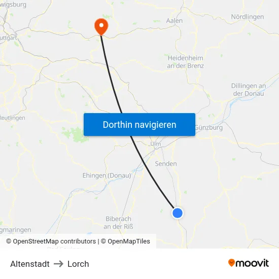 Altenstadt to Lorch map