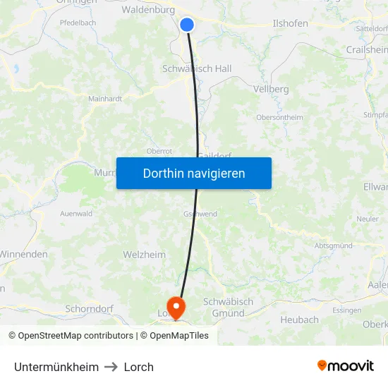 Untermünkheim to Lorch map