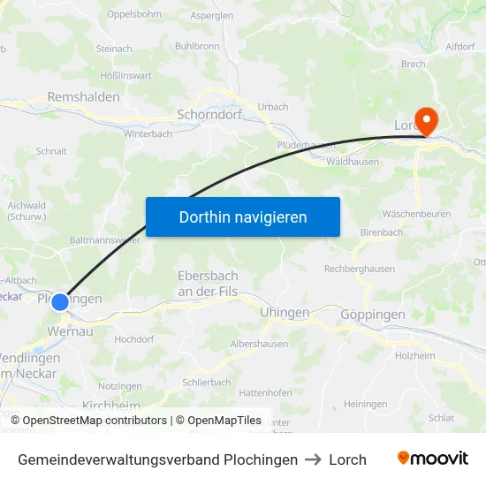 Gemeindeverwaltungsverband Plochingen to Lorch map