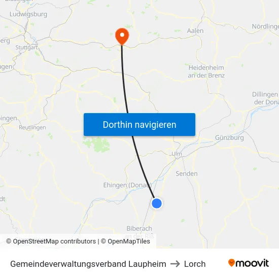 Gemeindeverwaltungsverband Laupheim to Lorch map