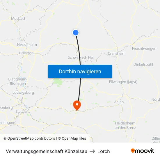 Verwaltungsgemeinschaft Künzelsau to Lorch map