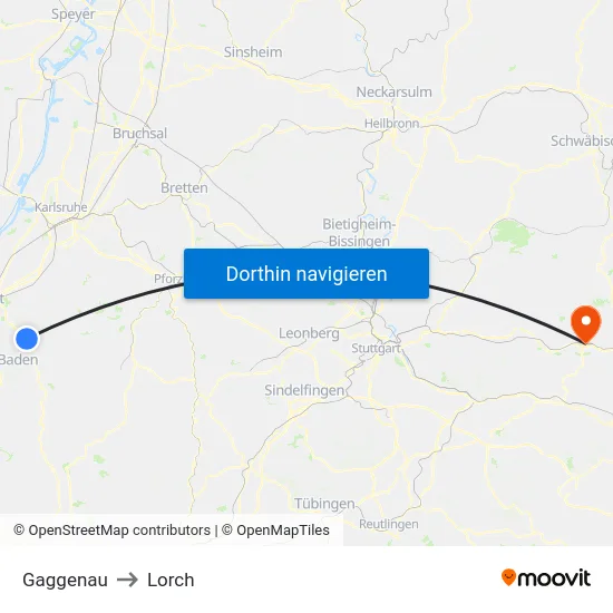 Gaggenau to Lorch map