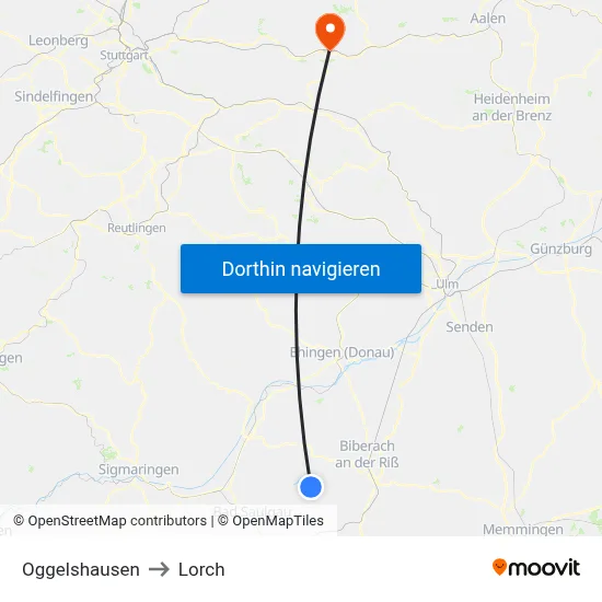 Oggelshausen to Lorch map