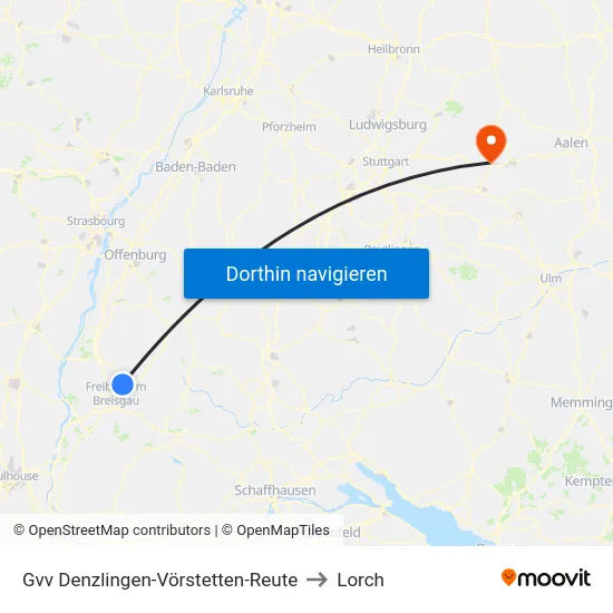 Gvv Denzlingen-Vörstetten-Reute to Lorch map
