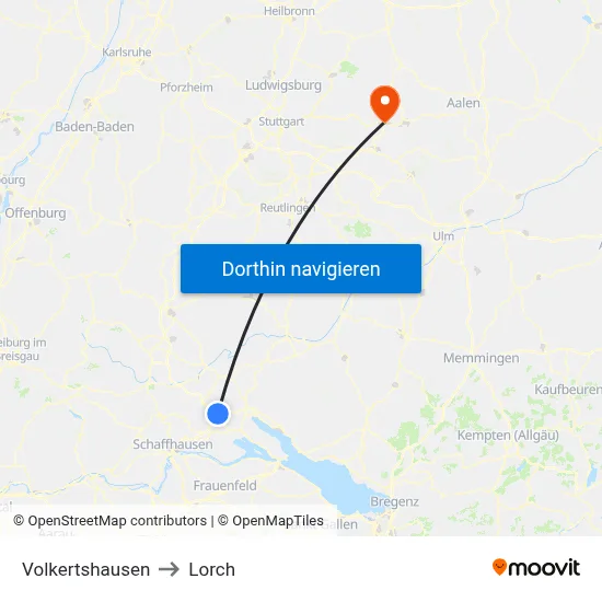 Volkertshausen to Lorch map