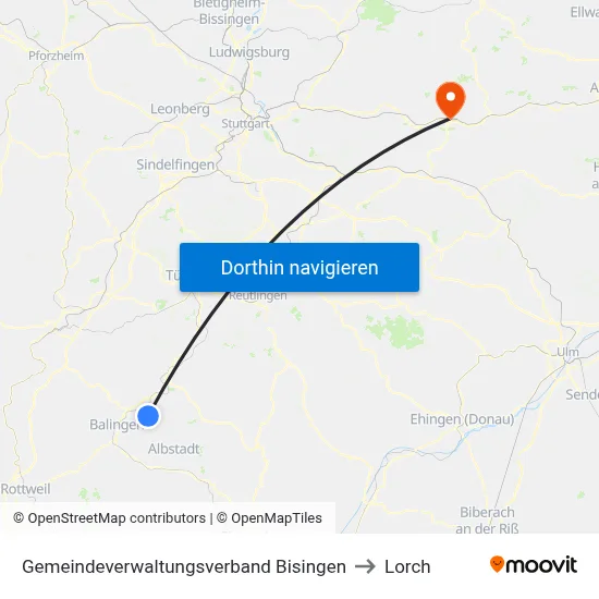 Gemeindeverwaltungsverband Bisingen to Lorch map