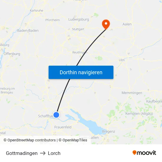 Gottmadingen to Lorch map