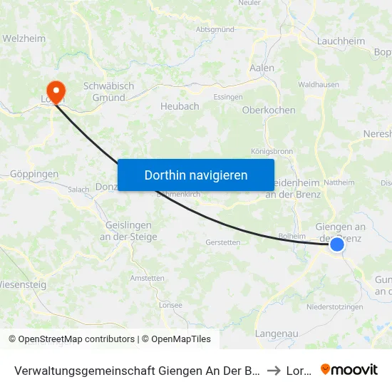 Verwaltungsgemeinschaft Giengen An Der Brenz to Lorch map