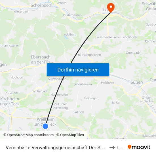 Vereinbarte Verwaltungsgemeinschaft Der Stadt Weilheim An Der Teck to Lorch map