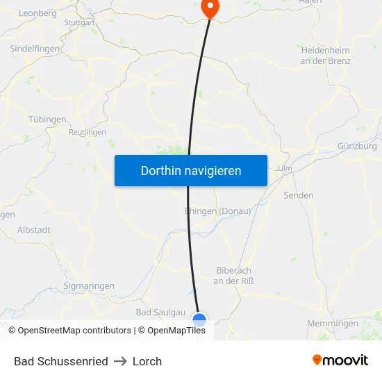 Bad Schussenried to Lorch map